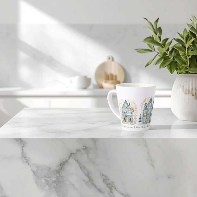 Gemütliche Volkskunst-Feiertagshäuser Latte-Mug Milchtasse (Cozy Folk Art Holiday Houses Latte Mug)