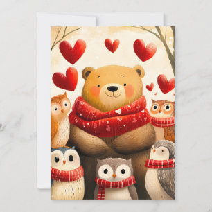 Gemütliche Wald-Bär-Eule-Familie Winterliebe Ankündigung