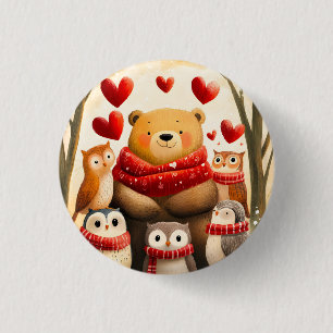 Gemütliche Wald-Bär-Eule-Familie Winterliebe Button