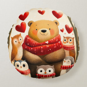 Gemütliche Wald-Bär-Eule-Familie Winterliebe Rundes Kissen
