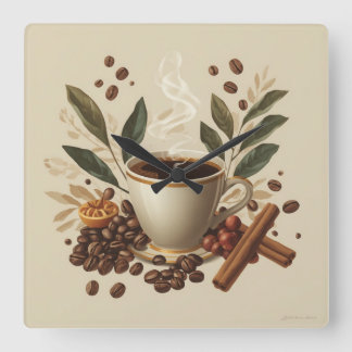 Gemütliche Wasserfarbe-Kaffeewanduhr Quadratische Wanduhr