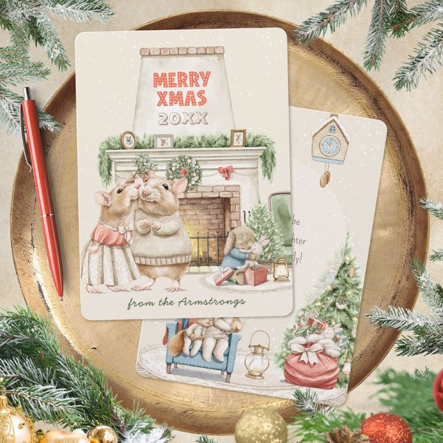 Gemütliche Wasserfarbe-Mäuse vintage Weihnachten (Cozy Watercolor Mice Vintage Holiday Greeting ©Susanne Sachers - Sunny Mind 🌞)
