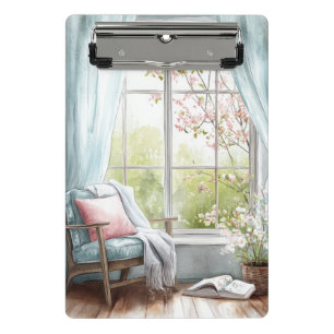 Gemütliche Wasserfarben-Leseecke Fenster Frühlings Mini Klemmbrett