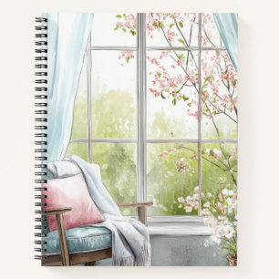 Gemütliche Wasserfarben-Leseecke Fenster Frühlings Notizbuch