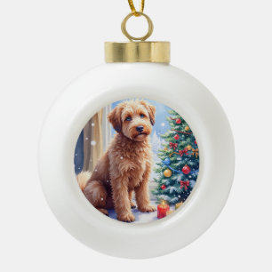 Gemütliche Weihnachts-Bouvier des Flandres-Kunst Keramik Kugel-Ornament