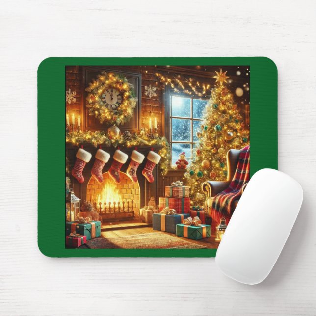 Gemütliche Weihnachts-Feuerplatz-Maus Pad Mousepad (Mit Mouse)