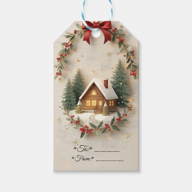 Gemütliche Weihnachts-Häuschen-Geschenkanhänger Geschenkanhänger (Vorderseite)