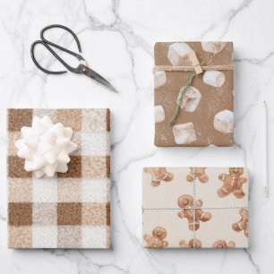Gemütliche Weihnachts-Kakao-Karo-Marshmallow-Ginge Geschenkpapier Set