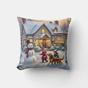 Gemütliche Weihnachts-Schneeszene-Kunst Kissen