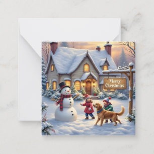 Gemütliche Weihnachts-Schneeszene-Kunst Mitteilungskarte