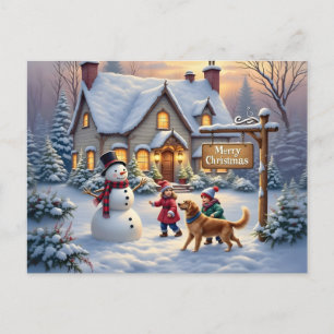 Gemütliche Weihnachts-Schneeszene-Kunst Postkarte