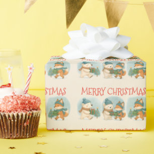 Gemütliche Weihnachts-Tiere Geschenkpapier Rolle