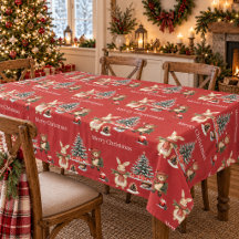 Gemütliche Weihnachts-Tischdecke Rote Waldtiere