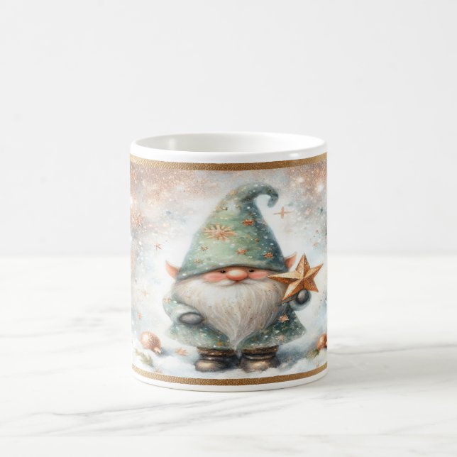 Gemütliche Weihnachts Winter Gnome Gold Schneefloc Kaffeetasse (Mittel)