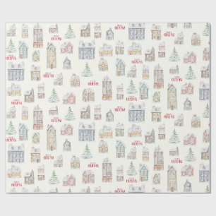 Gemütliche Weihnachts-Winterhäuser Verpackungspapi Geschenkpapier