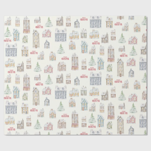 Gemütliche Weihnachts-Winterhäuser Verpackungspapi Geschenkpapier (Flach)