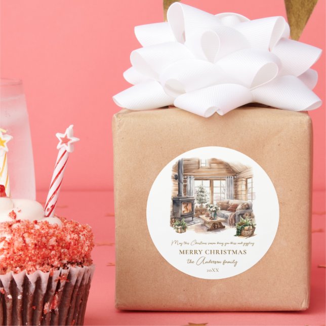 Gemütliche Weihnachts-Zuhause-Feuerplatz Personali Runder Aufkleber (Party)