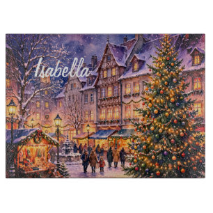 Gemütliche Weihnachtsdorflichter - Personalisierte Schneidebrett