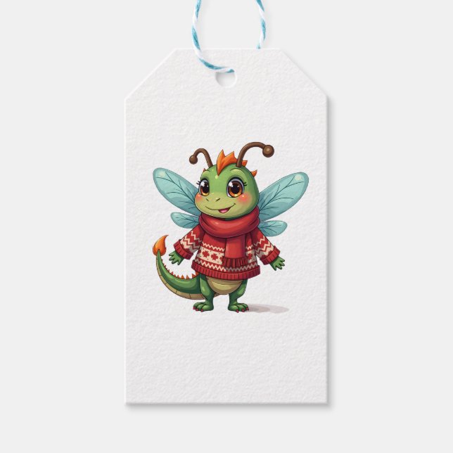 Gemütliche Weihnachtsdrachenfliege Geschenkanhänger (Vorderseite)