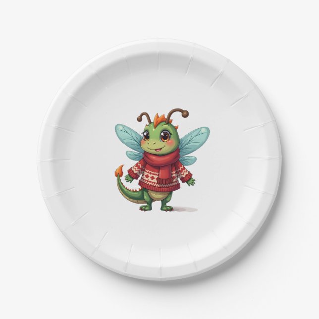 Gemütliche Weihnachtsdrachenfliege Pappteller (Vorderseite)