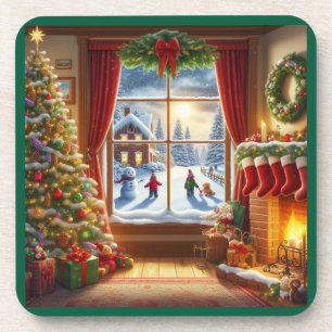 Gemütliche Weihnachtsfensterszene Getränkeuntersetzer