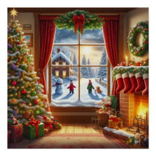 Gemütliche Weihnachtsfensterszene Poster