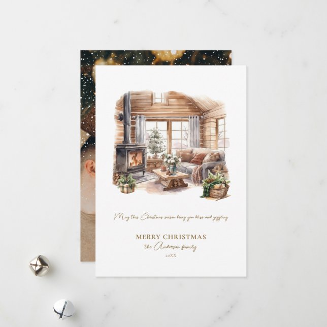 Gemütliche Weihnachtsfotos Feiertagskarte (Vorderseite/Rückseite Beispiel)