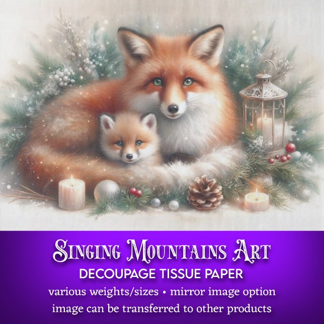 Gemütliche Weihnachtsfox Familie Rustikale Winter  Seidenpapier (Von Creator hochgeladen)