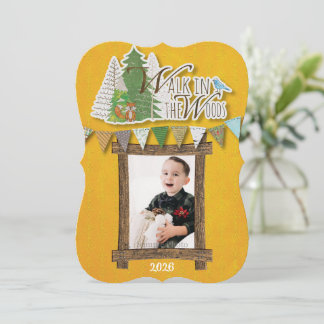 Gemütliche Weihnachtskarte Wald Gelb Ornamental Feiertagskarte