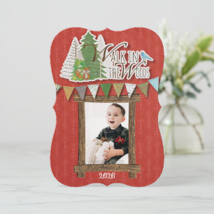 Gemütliche Weihnachtskarte Wald Rot Ornamental Feiertagskarte