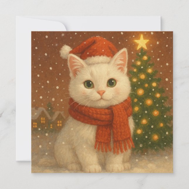 Gemütliche Weihnachtskatze Flachkarte (Vorderseite)