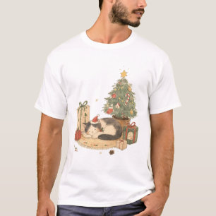 Gemütliche Weihnachtskatze mit Geschenken und Weih T-Shirt
