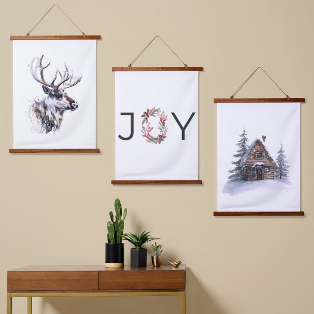 Gemütliche Weihnachtskollektion | Set von 3 Holida Wandteppich Mit Holzrahmen (Asymmetrisch)