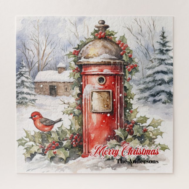 Gemütliche Weihnachtslandschaft in Aquarellfarben  Puzzle (Vertikal)