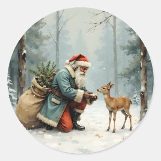 Gemütliche Weihnachtsmannhirsch-Winterillustration Runder Aufkleber