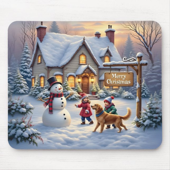 Gemütliche Weihnachtsschnee-Szene-Kunst Mousepad (Vorne)