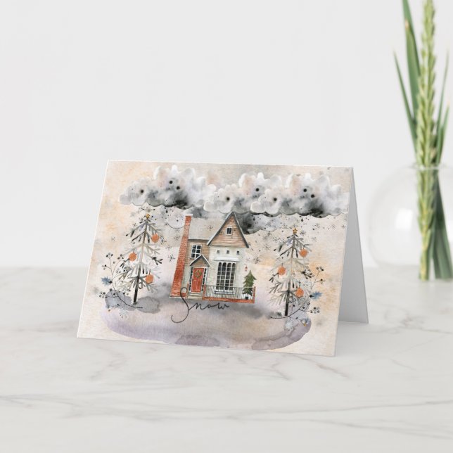 Gemütliche Weihnachtsschneekarte Zuhause Grußkarte Feiertagskarte (Vorderseite)