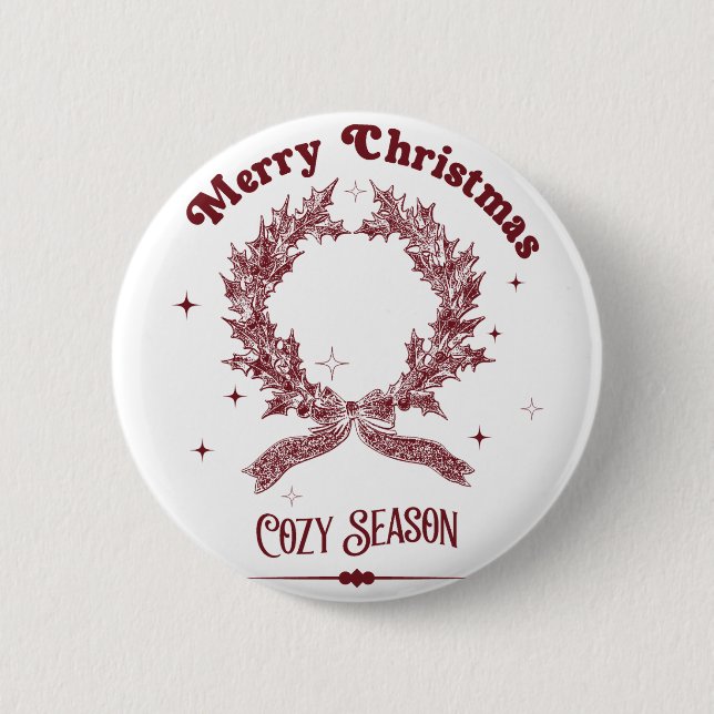 Gemütliche Weihnachtszeit im Vintage-Stil Button (Vorderseite)