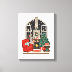 Gemütliche Weihnachtszimmer-Szene – Warme Feiertag Leinwanddruck