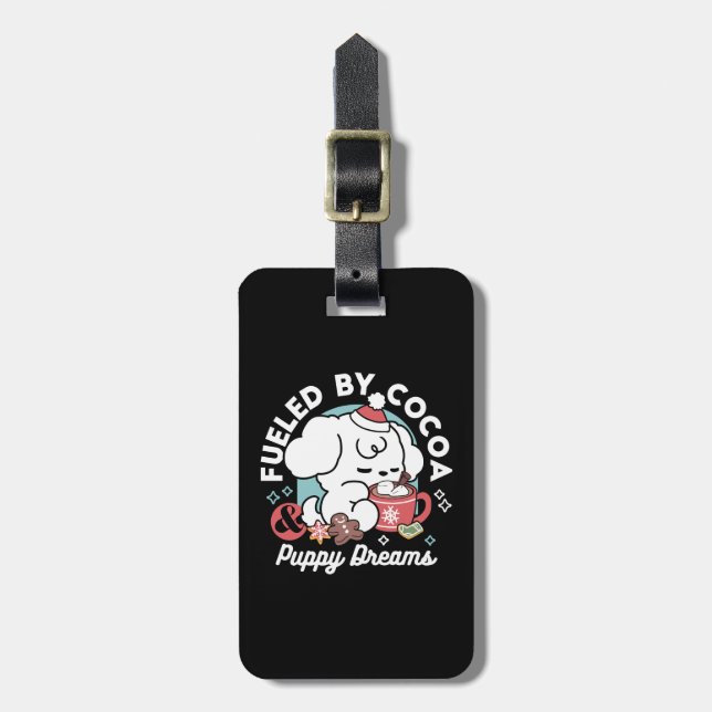 Gemütliche Welpenträume - heiße Schokolade und Wei Gepäckanhänger (Vorderseite vertikal)