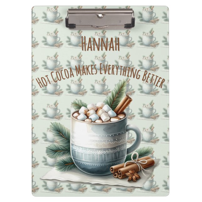 Gemütliche Winter-Cocoa-Marshmallow-Tassenszene Klemmbrett (Vorderseite)