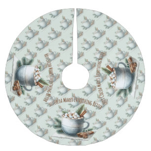Gemütliche Winter-Cocoa-Marshmallow-Tassenszene Polyester Weihnachtsbaumdecke