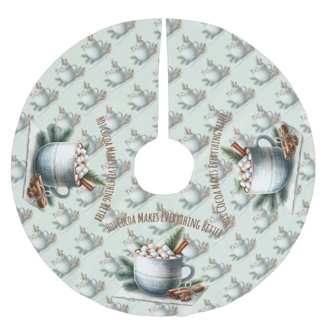 Gemütliche Winter-Cocoa-Marshmallow-Tassenszene Polyester Weihnachtsbaumdecke (Vorderseite)