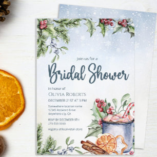 Gemütliche Winter Hot Cocoa Schneedecke Brautparty Einladung