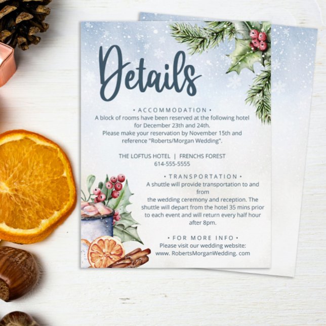 Gemütliche Winter Hot Cocoa Snowly Wedding Details Begleitkarte (Von Creator hochgeladen)