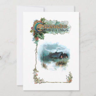 Gemütliche Winter-Hütte und Verzierte Weihnachtsgr Feiertagskarte