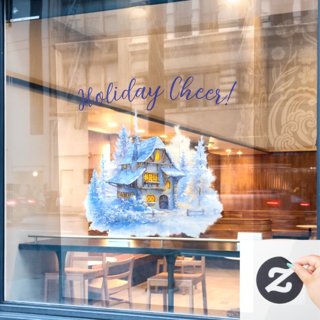 Gemütliche Winter Hütte Urlaub Cheer Dekoration Bu Fensteraufkleber (Café-Fenster)