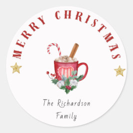 Gemütliche Winter Kaffee Tasse Frohe Weihnachtsauf Runder Aufkleber