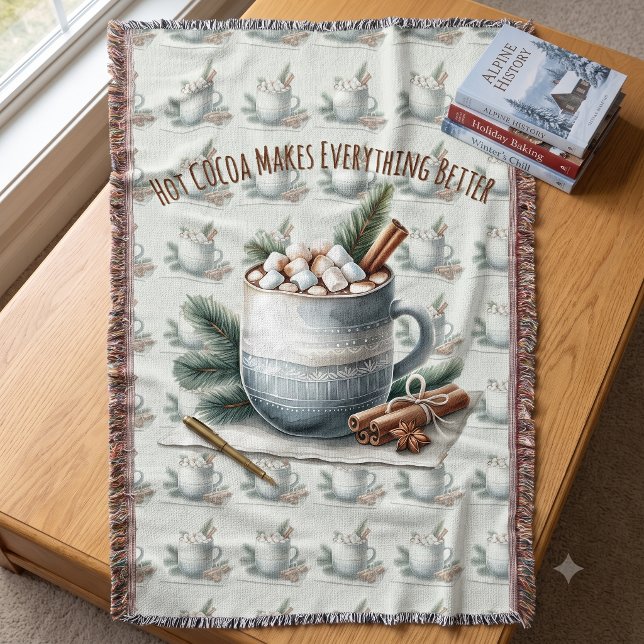 Gemütliche Winter-Kakao-Marshmallow-Szene Decke (Cozy Winter Cocoa Marshmallow Scene Throw Blanket)