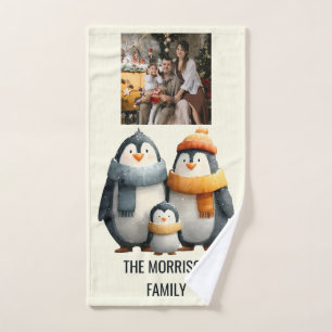 Gemütliche Winter-Pinguin-Familie Badhandtuch Set